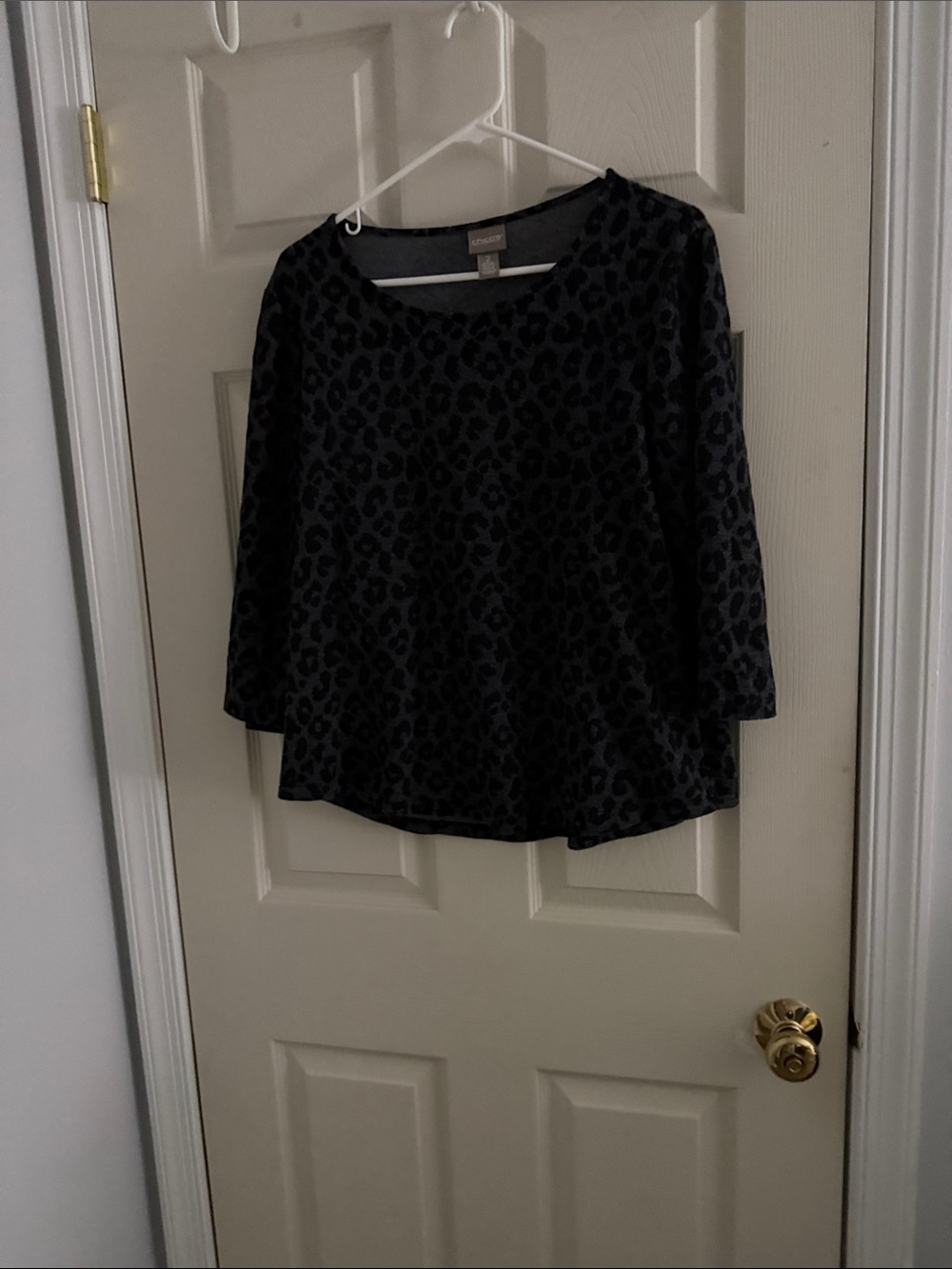 Chico's Black and Charcoal Leopard-Print Long Sleeve Top